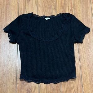 Garage black ribbed laced crop top